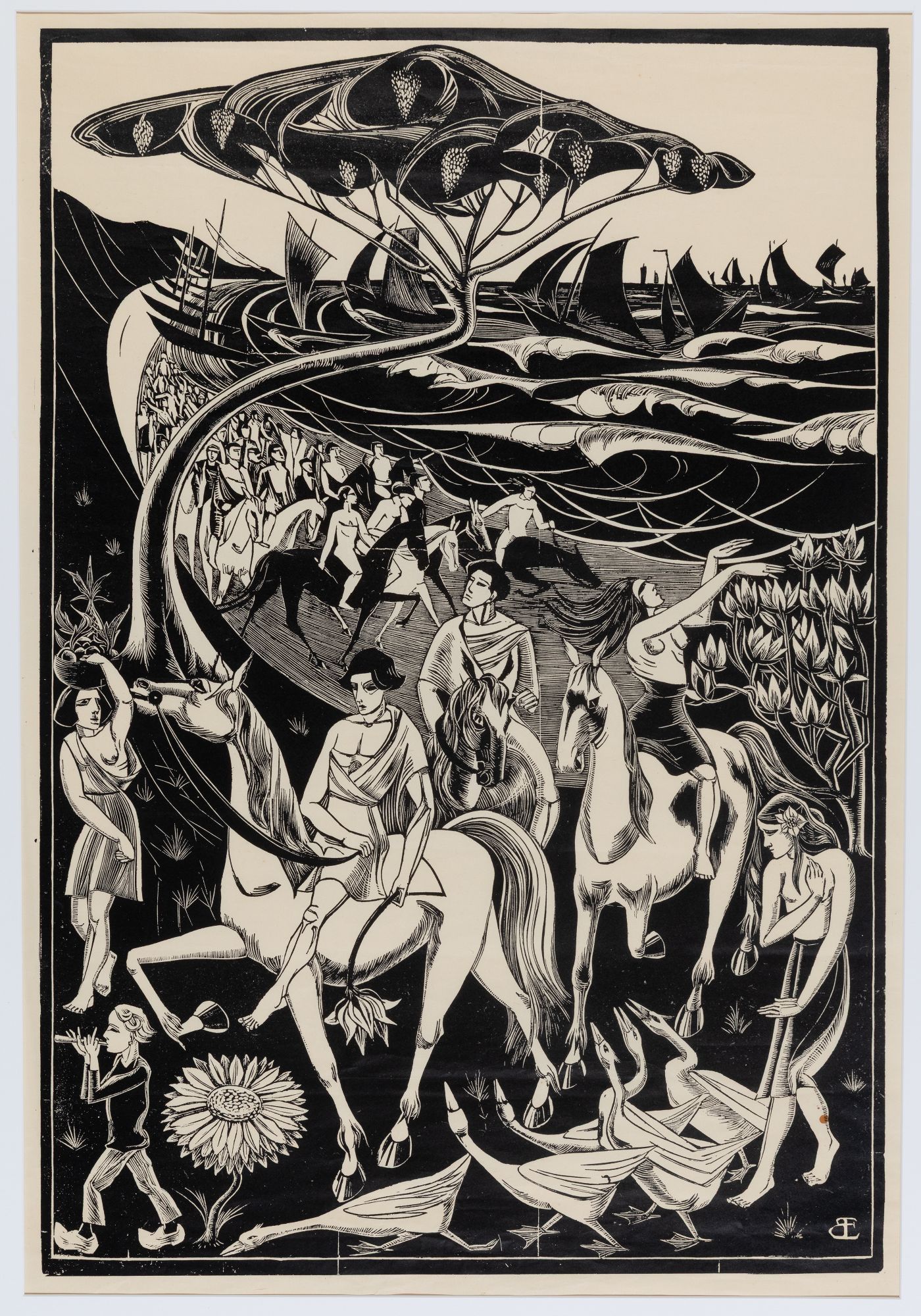 Bernard Essers, Lente’s landing, 1920, houtgravure, collectie Museum Kranenburgh. Foto Michel Claus